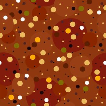 Vector seamless pattern with multicolor dots on brown background. Spotted pattern.