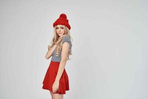 blonde in a striped T-shirt Red Hat cropped view glamor photo