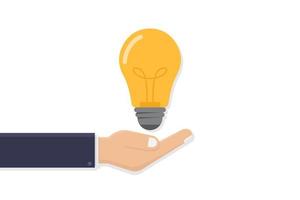 Creative business idea illustration vector flat, businessman, hand hold light bulb on green background, flat design vector illustration