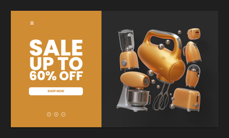 försäljning webb sida mall med hand mixer 3d framställa illustration psd