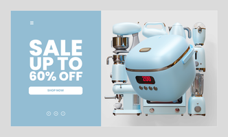 Sale Web Page Template With Rice Cooker 3D Render Illustration psd