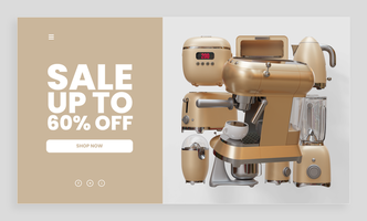 Sale Web Page Template With Coffee Machine 3D Render Illustration psd