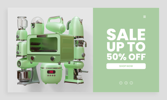 Sale Web Page Template With Mini Oven 3D Render Illustration psd