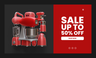 Sale Web Page Template With Stand Mixer 3D Render Illustration psd