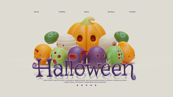 Halloween atterrissage page modèle avec 3d rendre illustration composition psd