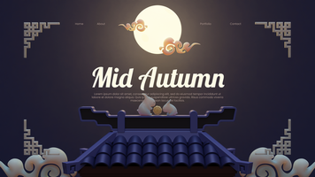 Mid Autumn Landing Page With 3D Render Illustration psd