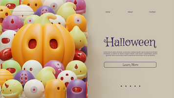 atterrissage page modèle avec Halloween 3d rendre illustration psd