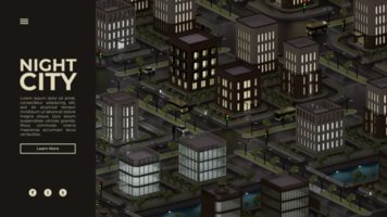 atterraggio pagina modello con notte città 3d illustrazione psd