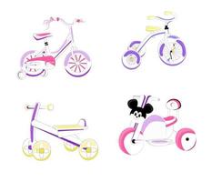 Bright children's bicycles. Tricycles. Vector illustration.