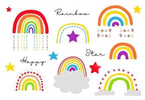 vivid rainbow set with sun,star illustration for sticker,postcard,birthday invitation.Editable element vector