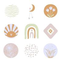 Abstract boho elements, cute colorful vector set