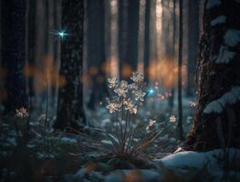 Winter fantasy forest landscape created with technology photo