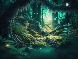 Fantasy forest landscape created with technology photo