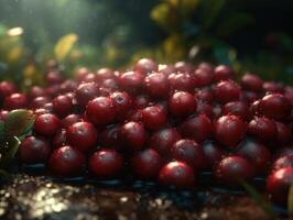 Beautiful organic background of freshly picked cranberry created with technology photo