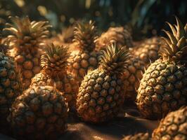 Beautiful organic background of freshly picked pineapple created with technology photo