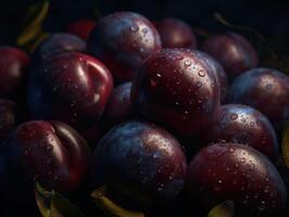 Beautiful organic background of freshly picked plum created with technology photo