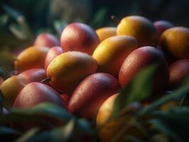 Beautiful organic background of freshly picked mango created with technology photo