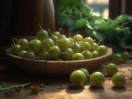 Beautiful organic background of freshly picked gooseberry created with technology photo