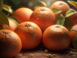 Beautiful organic background of freshly picked oranges created with technology photo
