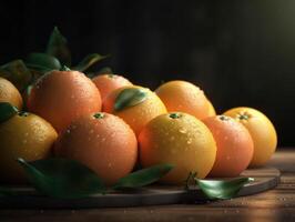 Beautiful organic background of freshly picked oranges created with technology photo