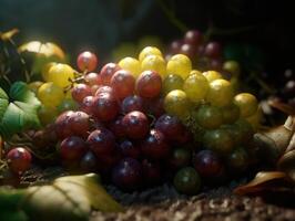 hermosa orgánico antecedentes de recién escogido uvas creado con generativo ai tecnología foto