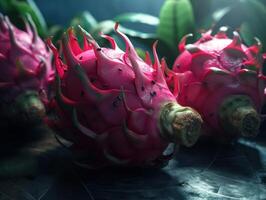 Beautiful organic background of freshly picked dragon fruits created with technology photo