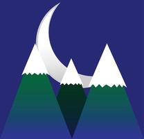 Mountains and the moon behind them, silver moon and dark green mountains and snow on top of the mountains, dark blue sky, suitable for advertisements and backgrounds and motion graphics videos vector