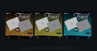 Travel social media post template with multiple photo college. Modern promotion square web banner for social media post and web internet ads vector