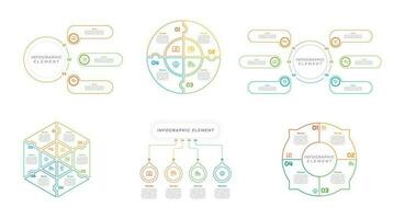 Infographic bundle set with 4, 5, 6 steps, options or processes for workflow layout, diagram, annual report, presentation and web design. vector