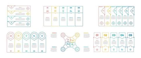 Infographic bundle set with 4, 5, 6 steps, options or processes for workflow layout, diagram, annual report, presentation and web design. vector