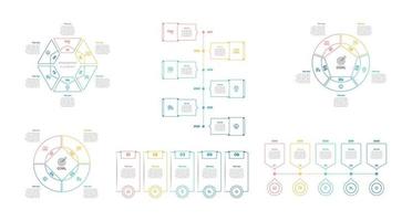 Infographic bundle set with 4, 5, 6 steps, options or processes for workflow layout, diagram, annual report, presentation and web design. vector