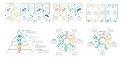 Infographic bundle set with 4, 5, 6 steps, options or processes for workflow layout, diagram, annual report, presentation and web design. vector