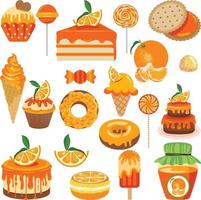 Set of digital elements with orange fruit candies vector