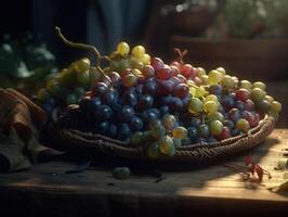 Beautiful organic background of freshly picked grapes created with technology photo