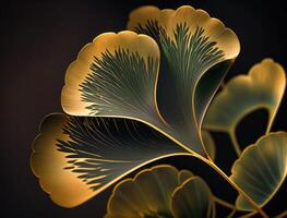 Ginkgo biloba golden leaves Dark background created with technology photo