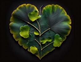 Green heart made by Ginkgo biloba leaves Environmental protection concept created with technology photo