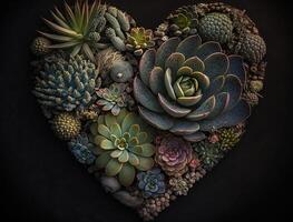 Green heart made by various succulents Environmental protection concept created with technology photo
