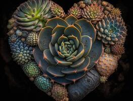 Green heart made by various succulents Environmental protection concept created with technology photo