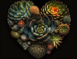 Green heart made by various succulents Environmental protection concept created with technology photo