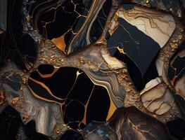 Marble stone texture background material with elements of semi-precious stones and gold created with technology photo