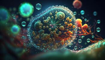 Bacteria and virus cells World under the microscope created with technology photo