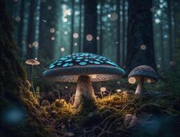 Fantasy mushroom landscape in the forest created with technology photo