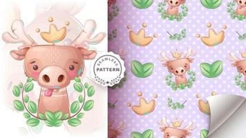 Seamless Pattern Cartoon Character Elk vector