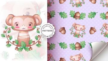 Seamless Pattern Cartoon Character Monkey vector