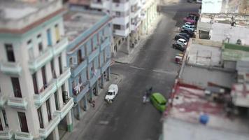 Tilt and shift video looking down onto the street in havana, cuba