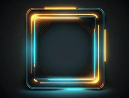 Neon rounded square frame with shining effect dark background created with technology photo