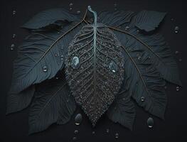 Abstract dark black leaf skeleton background created with technology photo
