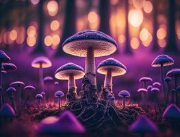 Fantasy mushroom landscape in the forest created with technology photo