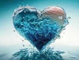 Heart made by blue transparent water background created with technology photo