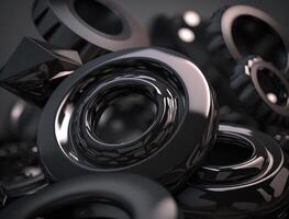 Concentric obsidian rings shapes Abstract geometric background created with technology photo